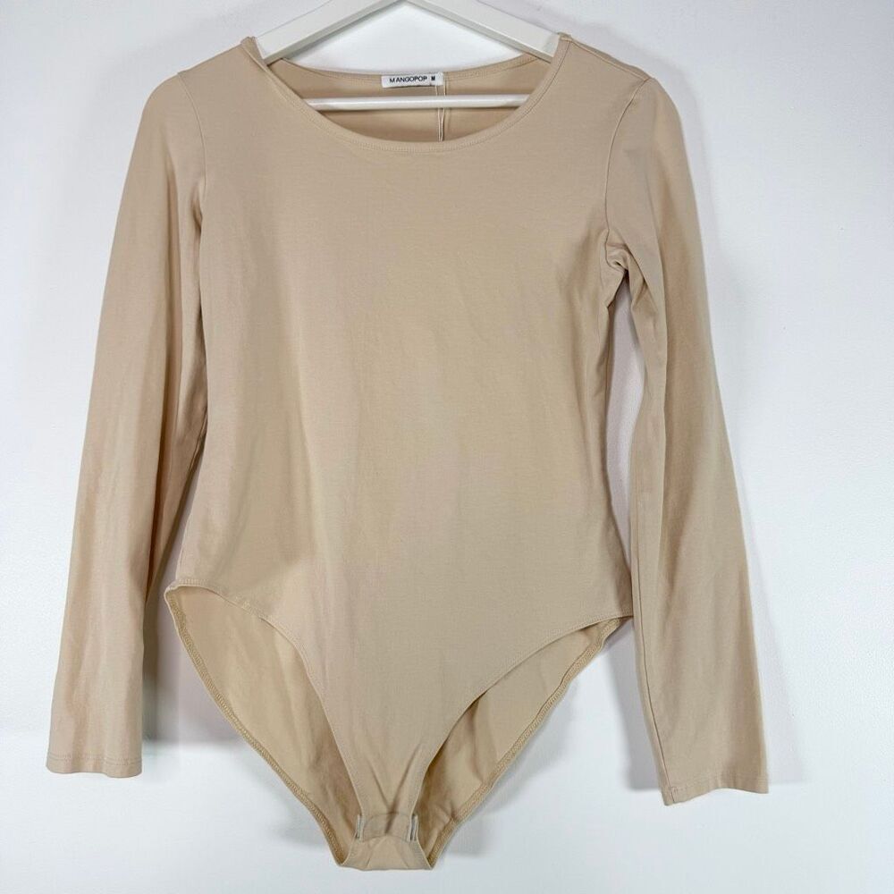 Mangopop Beige Long Sleep Snap Body Suit Women’s US Size M